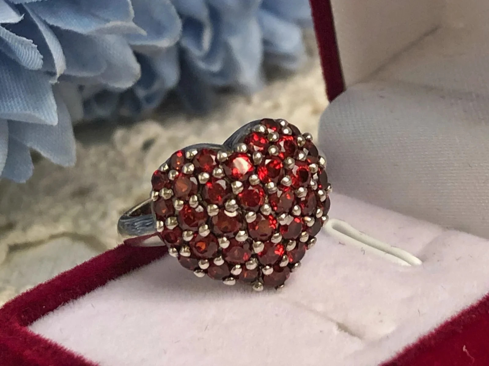 Rare Estate Vintage Ring Sterling Silver 925 Natural Czech Garnet Stone Size 6.5