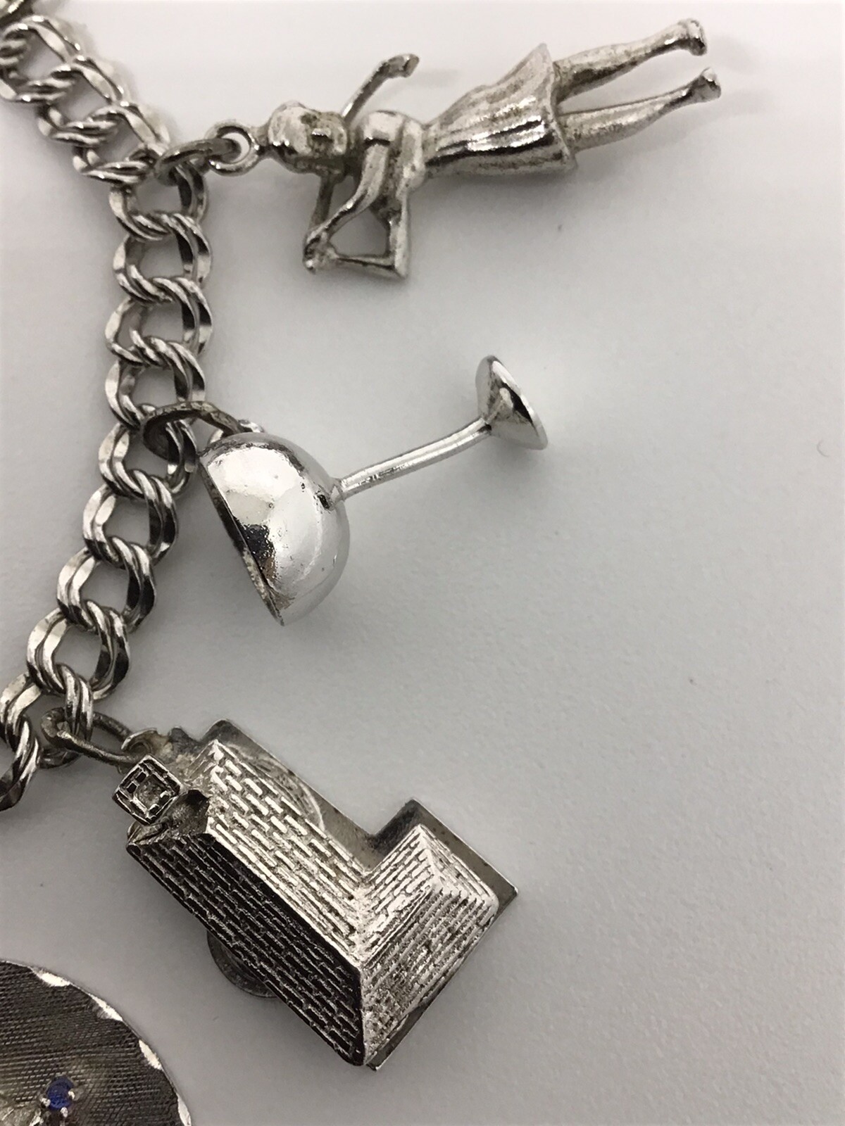Vtg Sterling Silver 12 Charm Bracelet 7” Love Luck Success Golf Ice Pick 40g