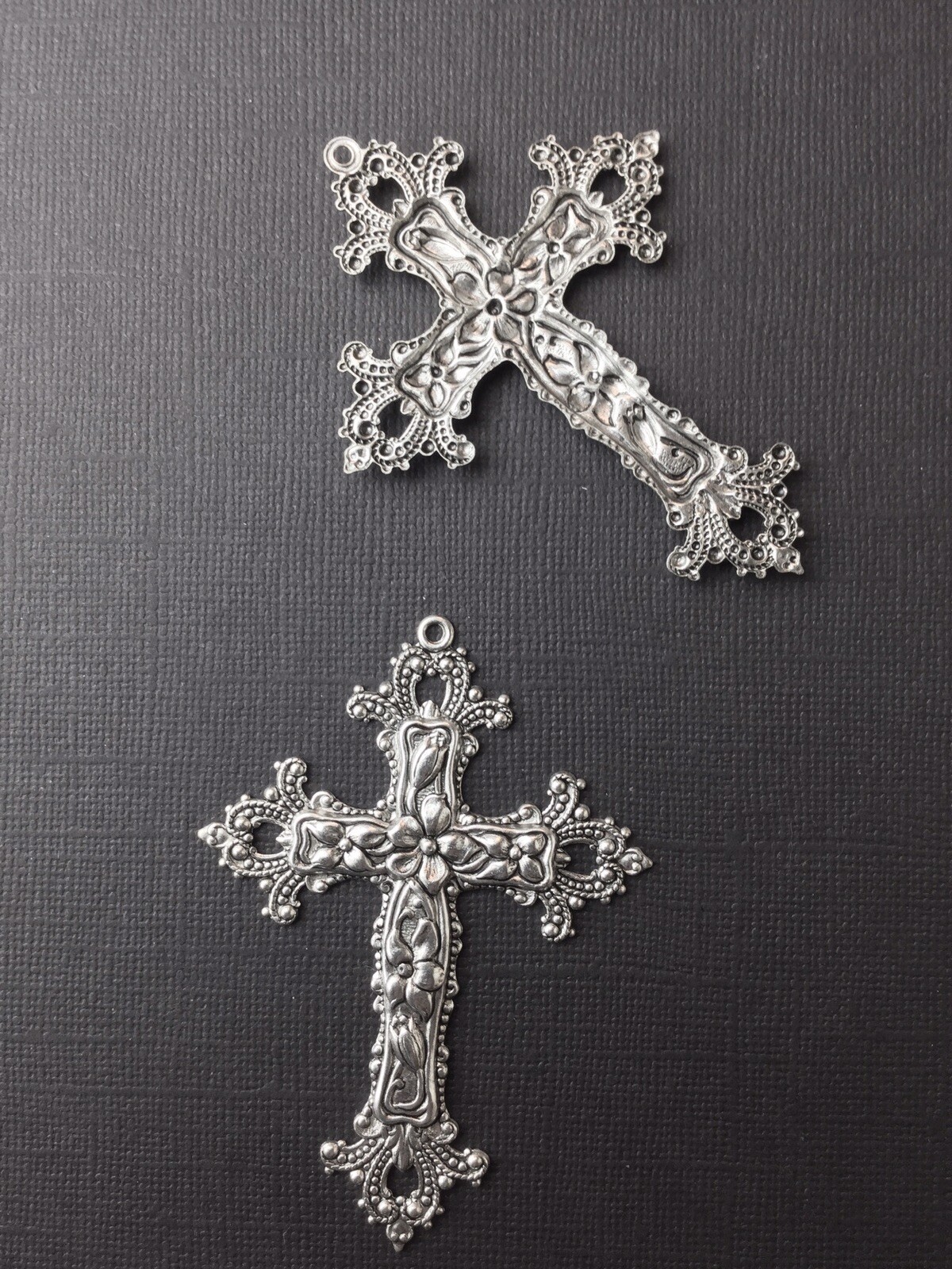 36644 Matte Silver Oxidized Victorian Cross Pendant Finding