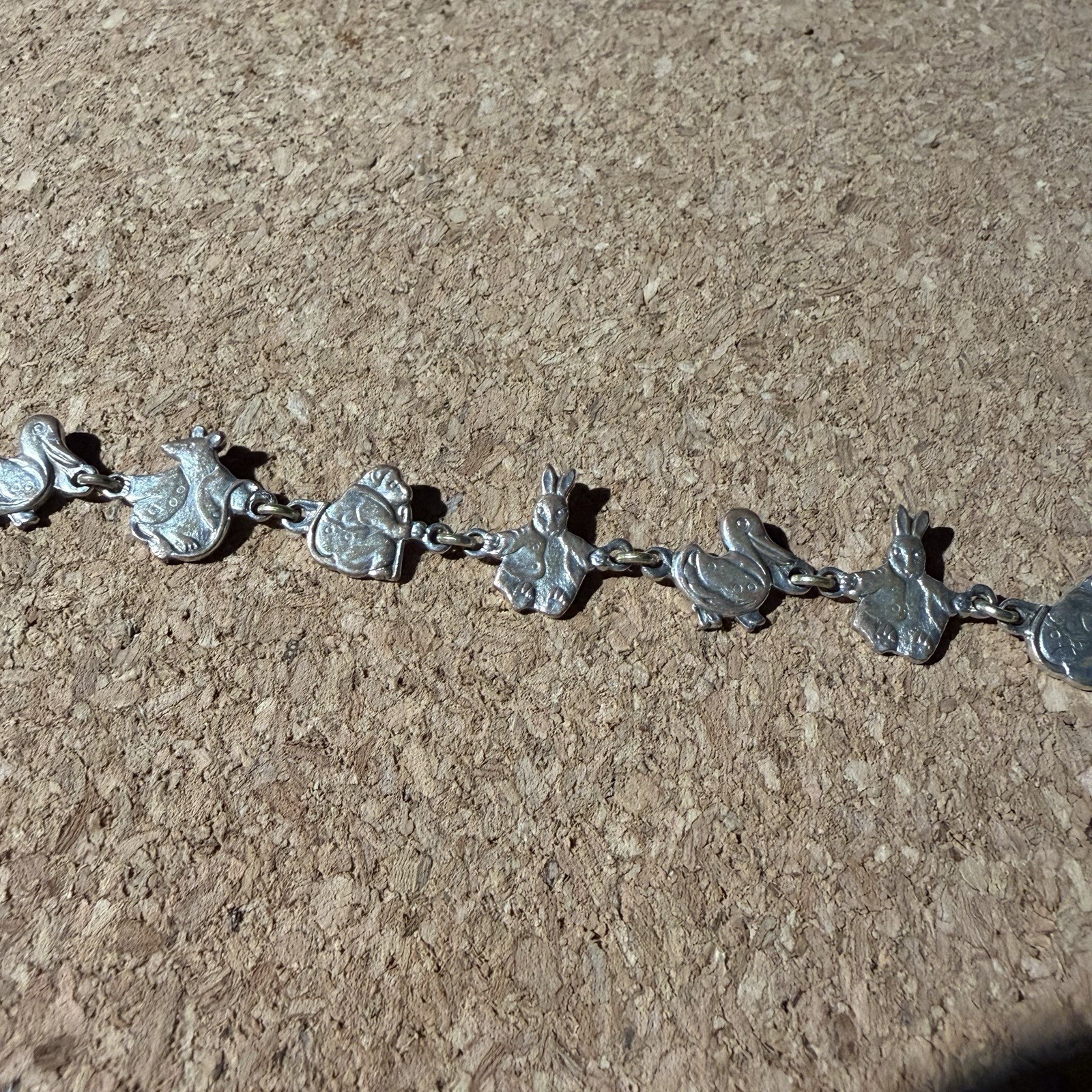 Vintage 1950s Sterling Silver Peter Rabbit Storybook Animal Link Bracelet