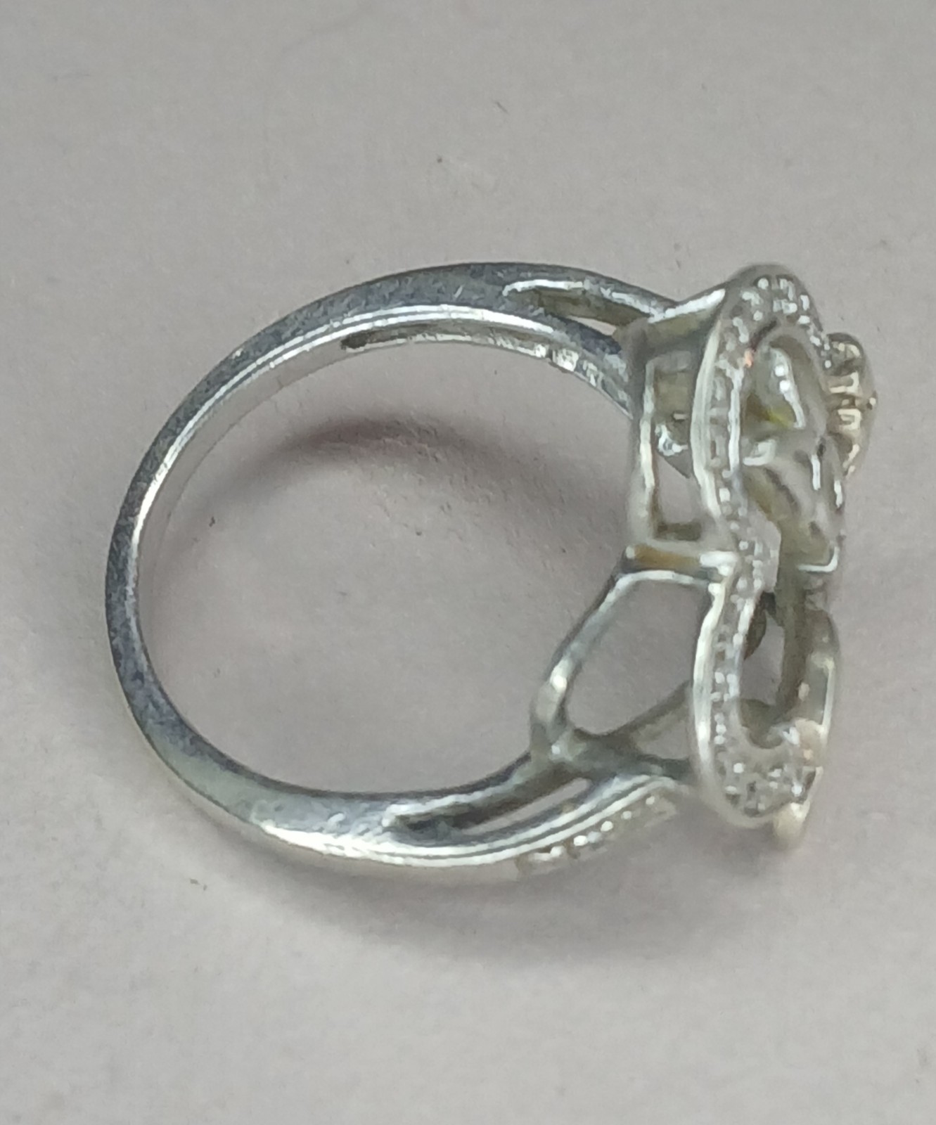 925 Sterling Silver Vintage Two Tone MOM Floral Love Heart Ring Sz 6.5