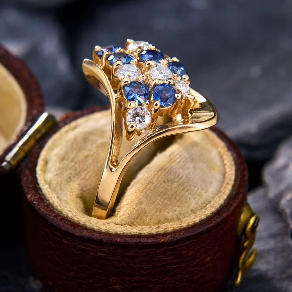 Vintage Round Cut Lab Created Sapphire Engagement Ring 14K Yellow Gold Plated