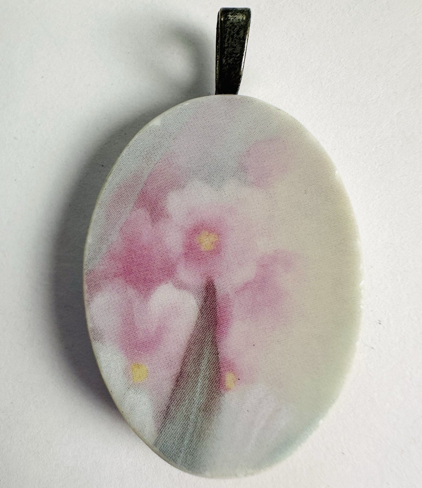 VTG Pink Artisan Dated Flowers Artist Beautiful Porcelain Pendant Signed