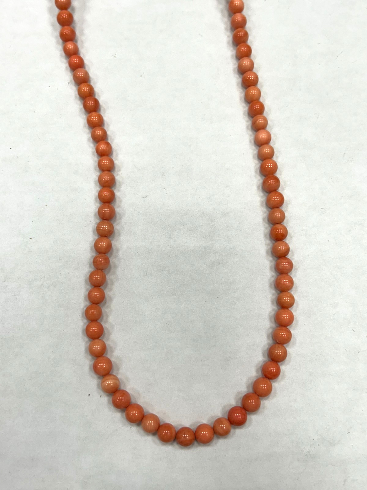 Vintage Pink Angel Skin Coral Beaded Necklace Gold Plated Sterling Clasp 20 IN