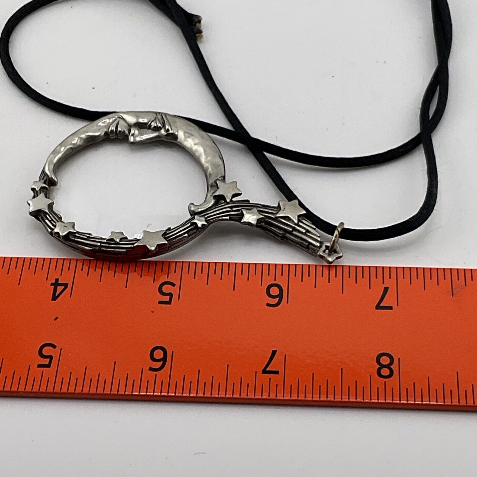 Vintage JJ Crescent Celestial Moon And Stars Magnifying Glass Necklace Pendant