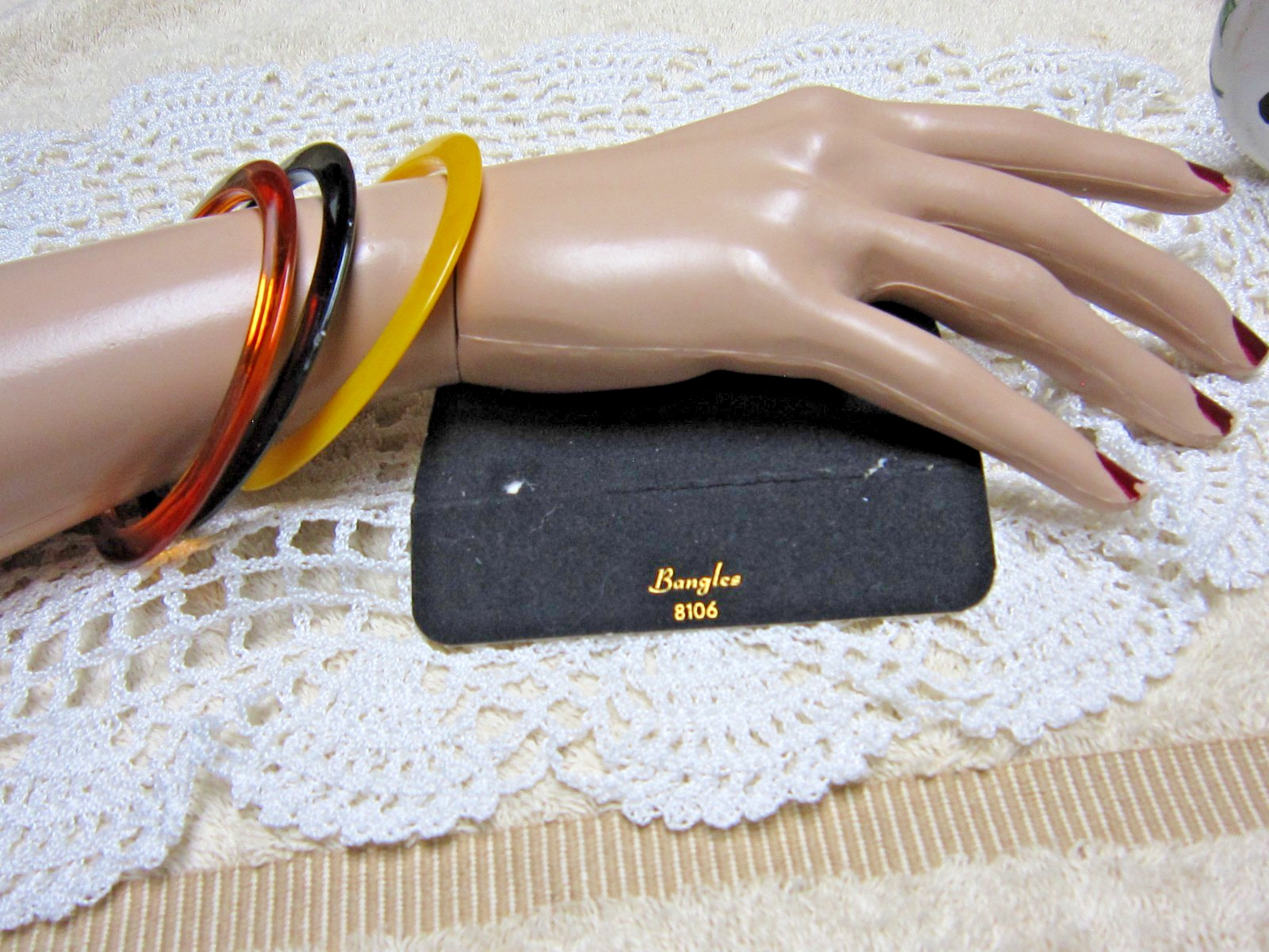 SARAH COVENTRY “BANGLES” Bracelet Set of (3) Acrylic Black, Butterscotch, Rust