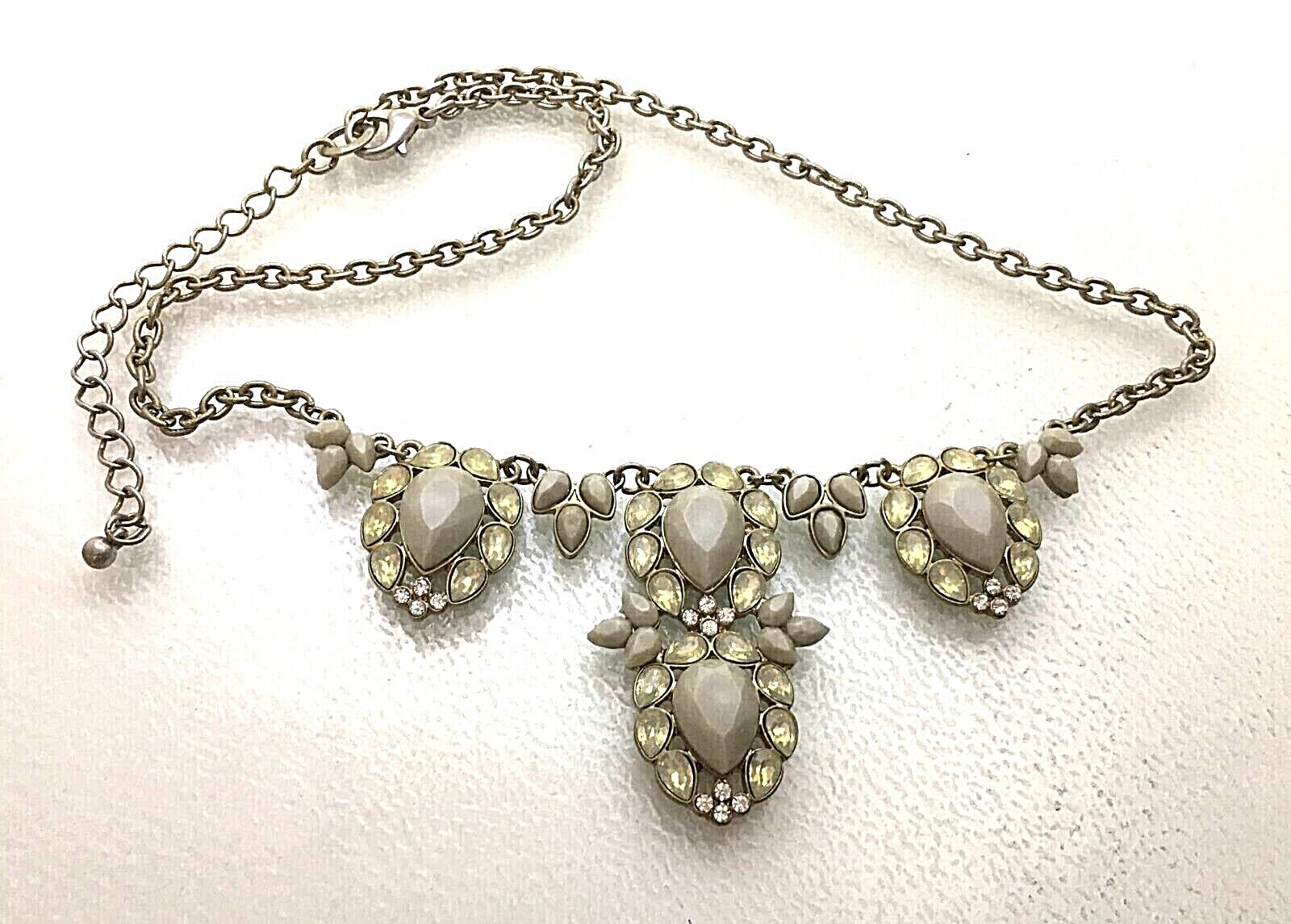 Art Deco Style Statement Necklace Gray Clear Rhinestones Vintage Glam Pendant
