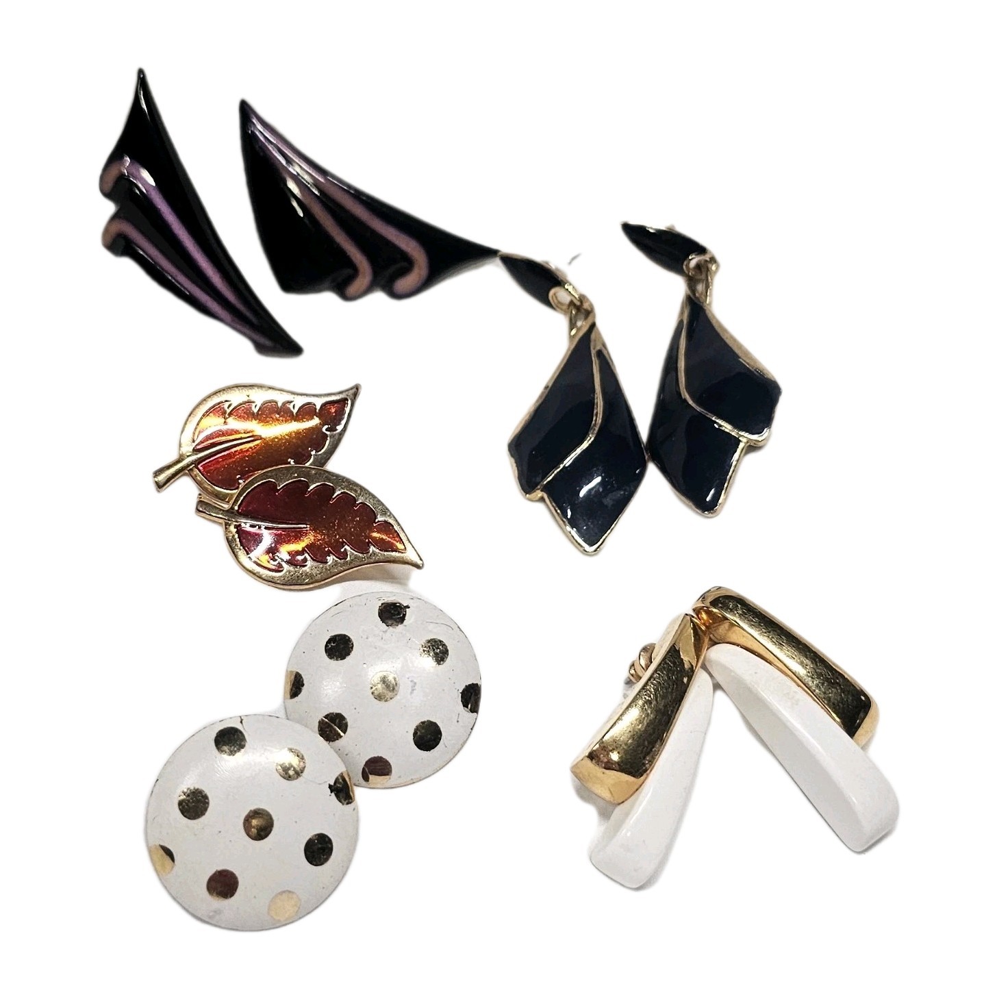 1980″s Earrings LOT 5 Pair Pierced Ear Large Geometric Shape