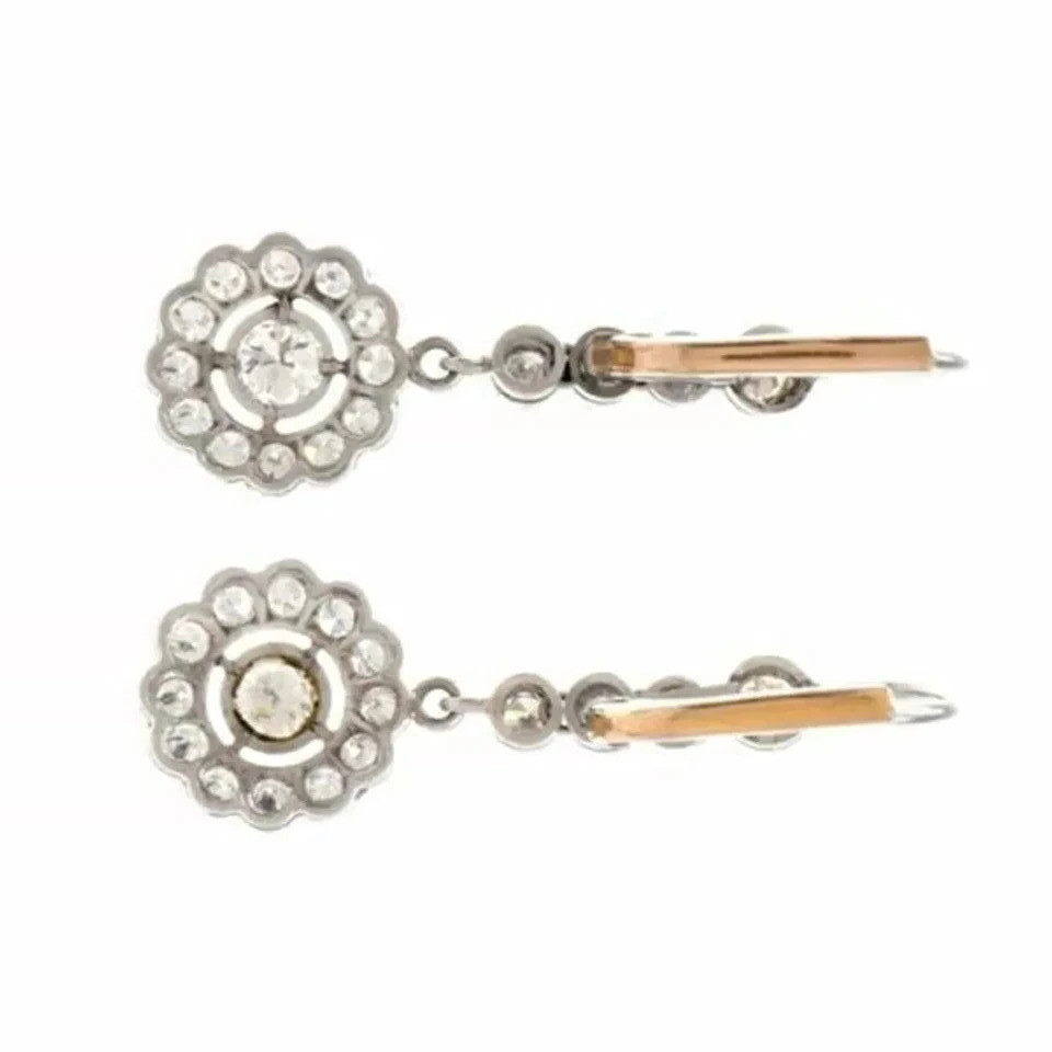 Art Deco Style Lab Created Diamond Floral Anniversary 14K White Gold FN Earrings