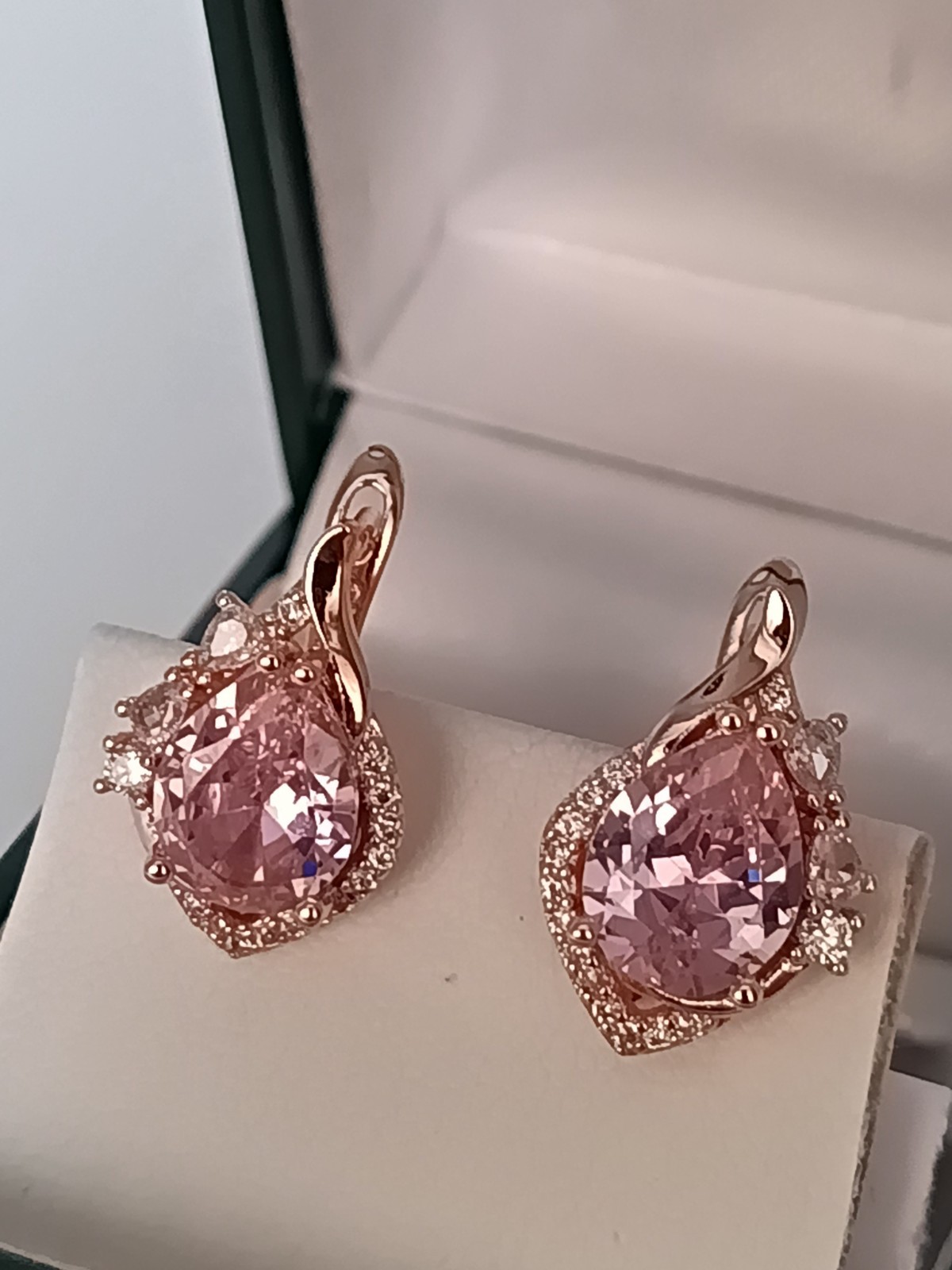 Vintage 1990-s 14 Ct Rolled Gold Pink Topaz Zircons Earrings-Hallmarked 585 RG