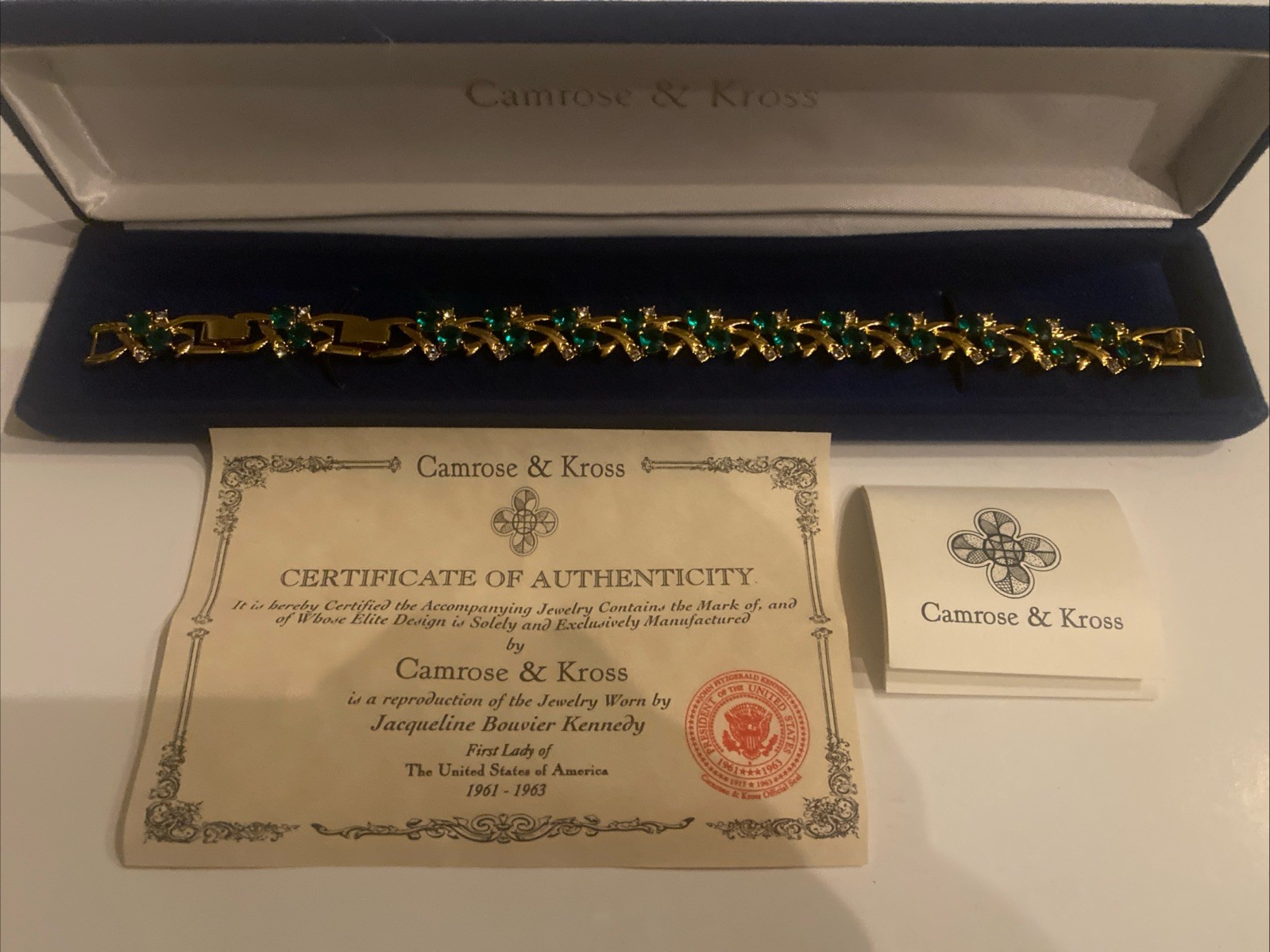 Camrose & Kross Jackie Kennedy Emerald And Crystal Gold Interlocked Bracelet JBK