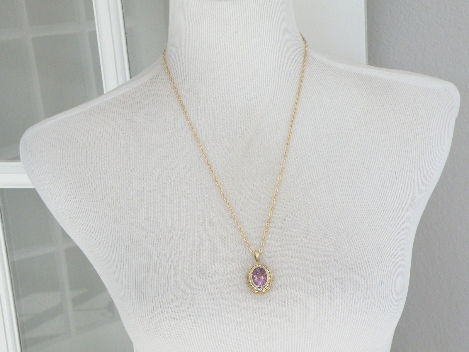 Vintage Sterling Silver 925 Gold on Large Reversible Amethyst Pendant Necklace