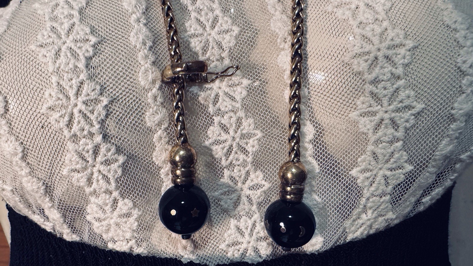 Vintage TALY 925 STERLING 78g Italy BOLO Wheat Chain Necklace Bijoux?Onyx Balls