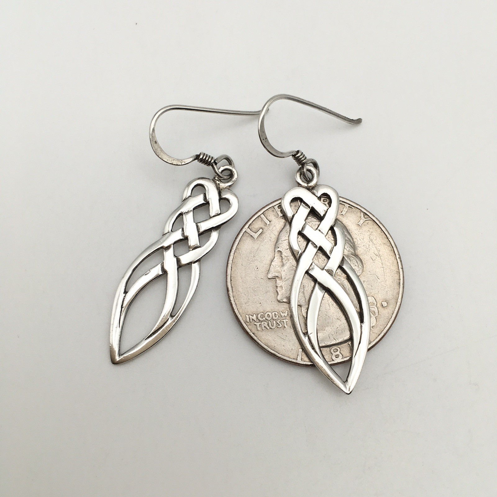 Vintage Sterling Silver Celtic Knot Hook Dangle Earrings Marked 925 3.1g #64