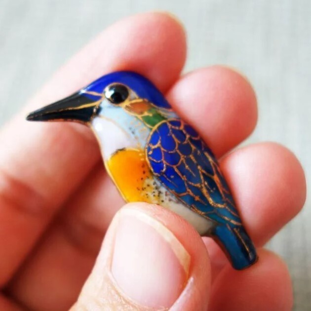 Kingfisher – Japanese cloisonné enamel Pin Badge Brooch Made-to-order NEW