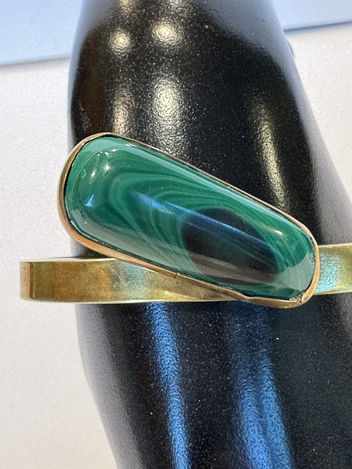 Vintage Malachite & Thick Copper Cuff Bracelet Retro Art Deco Revival Design 30g