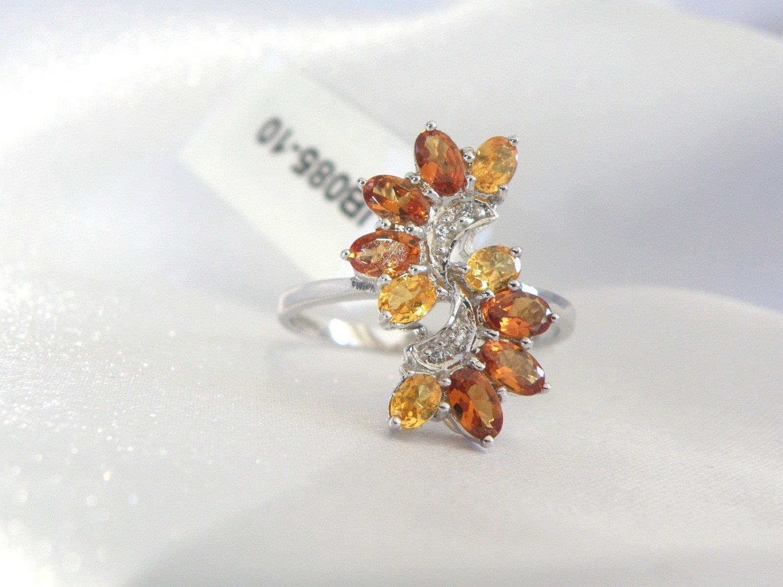 Designer Sterling Silver 925 Natural Mandarin Orange Garnet Ring Size 10