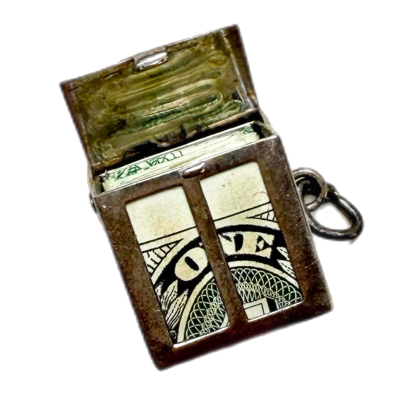 LUX Vintage Mad Money Pendant Charm, Sterling, Silver Certificate, Opens