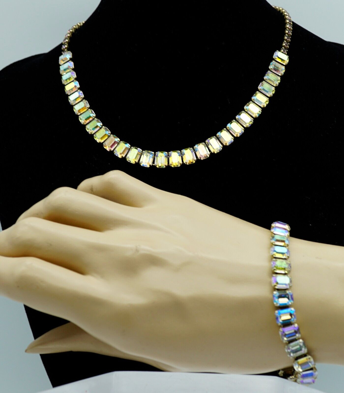 Aurora Borealis Crystal Bead Necklace and Bracelet Set