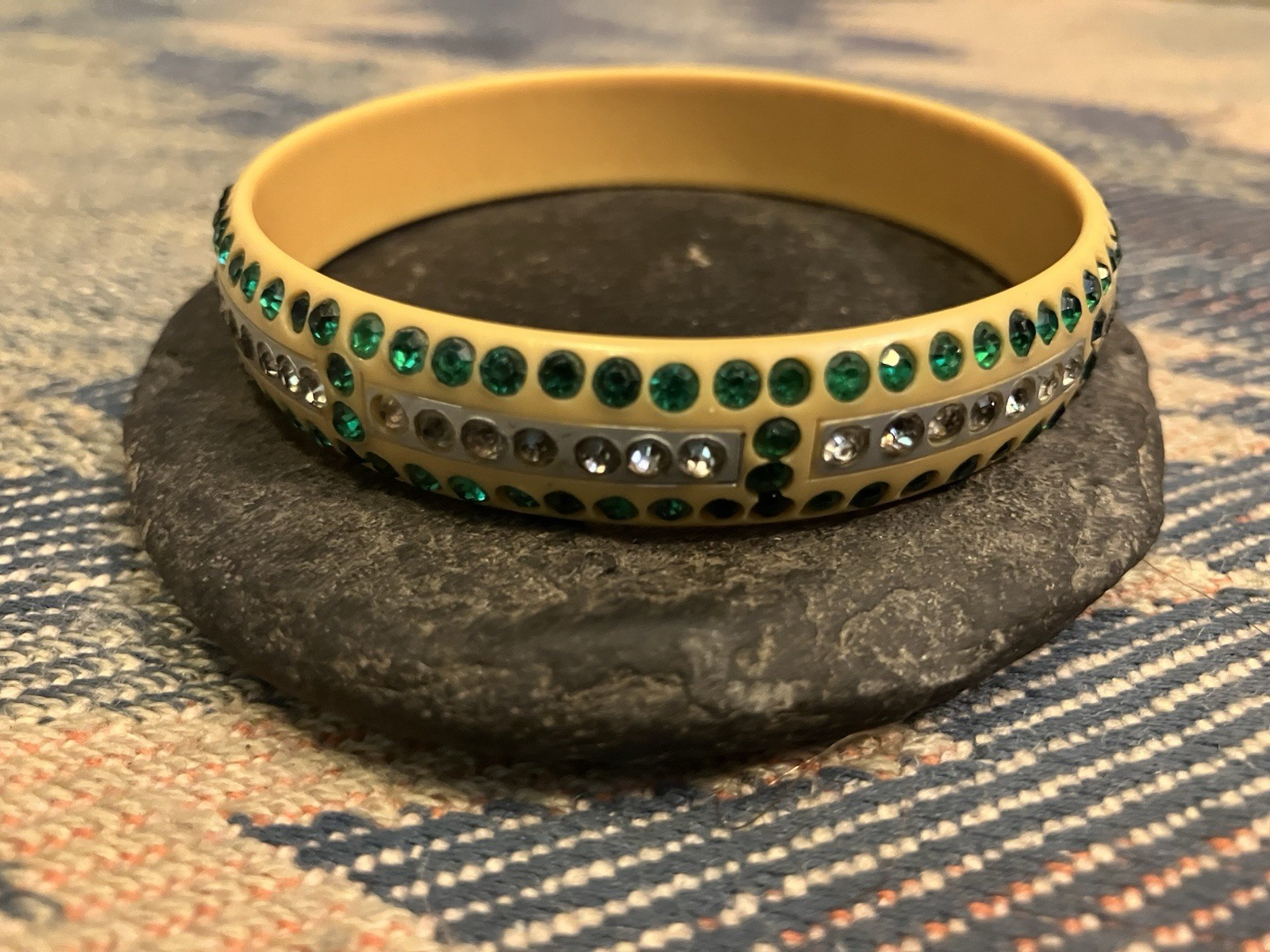 Vintage 1920’s Bakelite Bangle 3 Rows Rhinestones Art Deco Bracelet