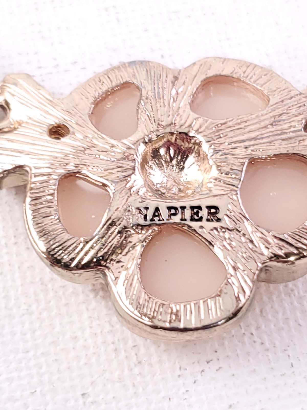 Elegant Napier Floral Statement Necklace – Rose Gold Tone & Peach Enamel