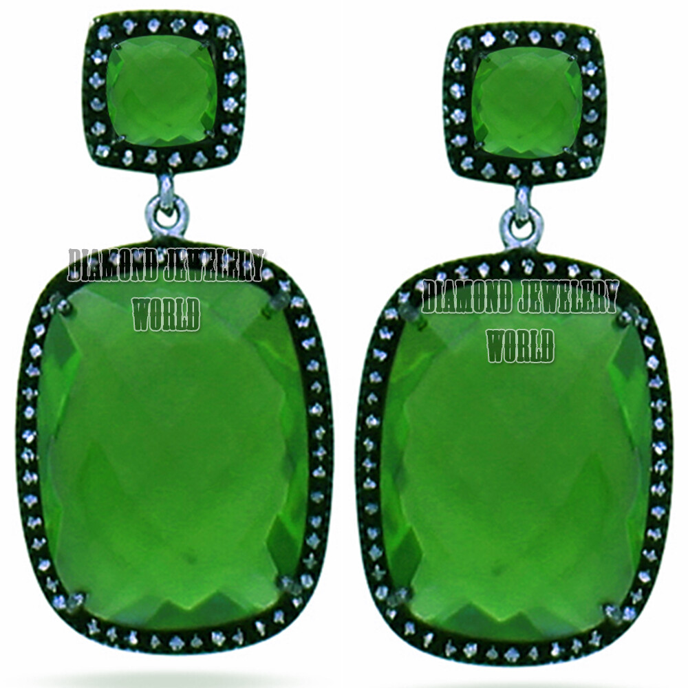 2.41ctw Rose Cut Diamond Emerald Studded Silver Vintage Stunning Earring Jewelry