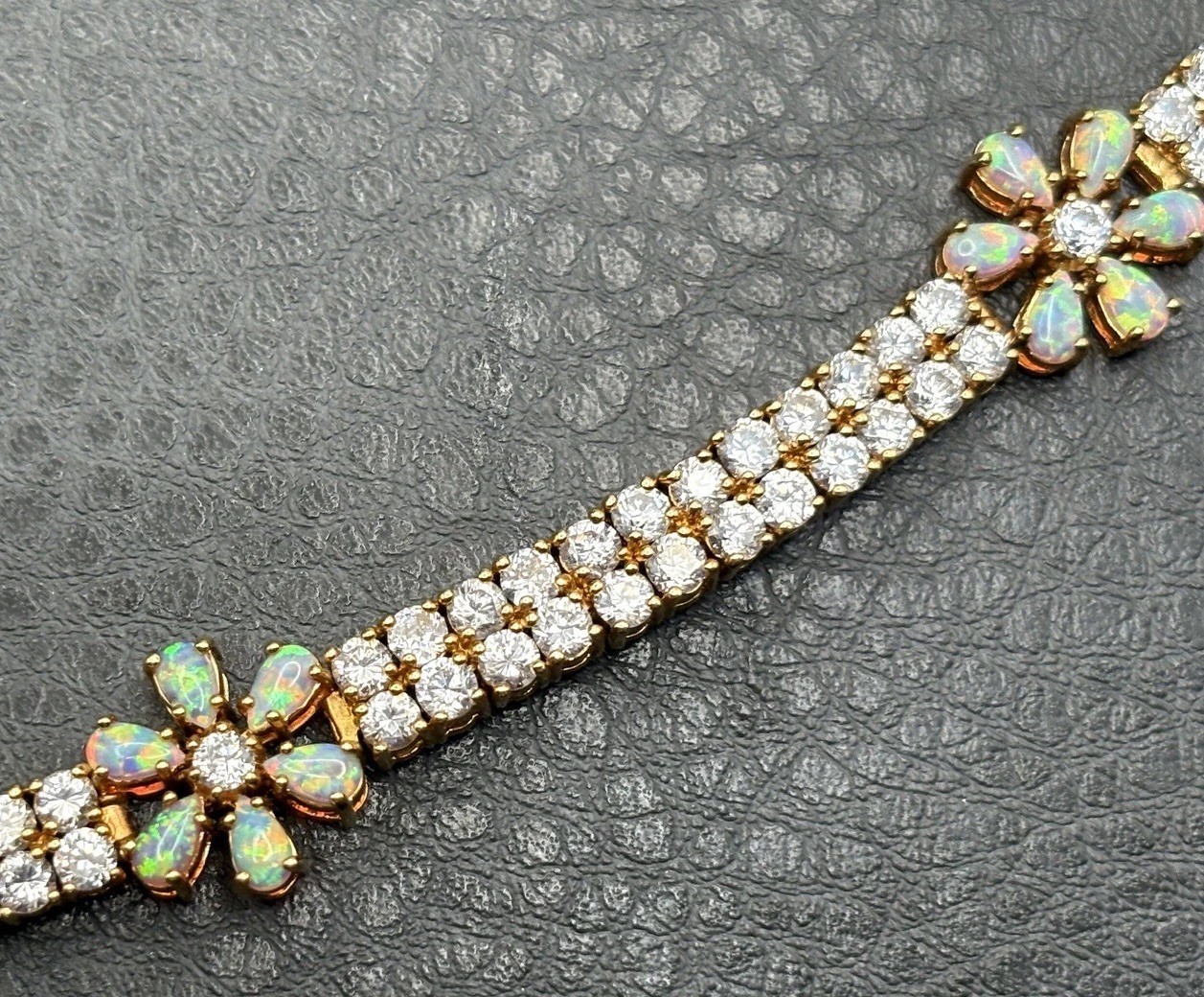 VTG Vermeil Sterling Silver 925 Opal & CZ Tennis Flower Boho Bracelet Floral 8”