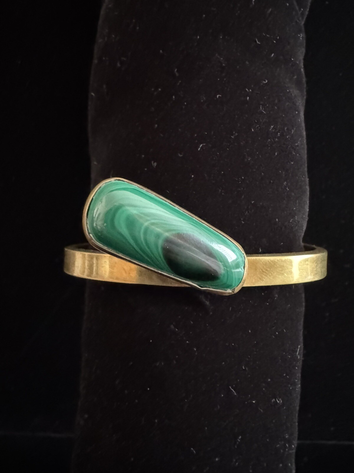 Vintage Malachite & Thick Copper Cuff Bracelet Retro Art Deco Revival Design 30g