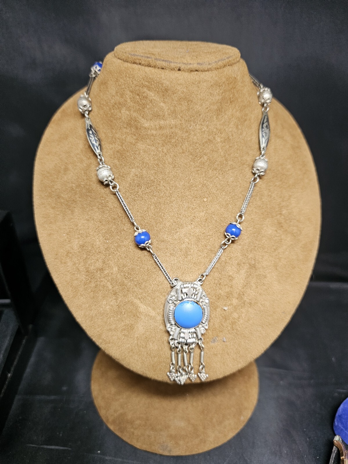 SILVER 800 TURQUOISE NECKLACE VINTAGE JEWELLERY COLLECTABLES GIFT