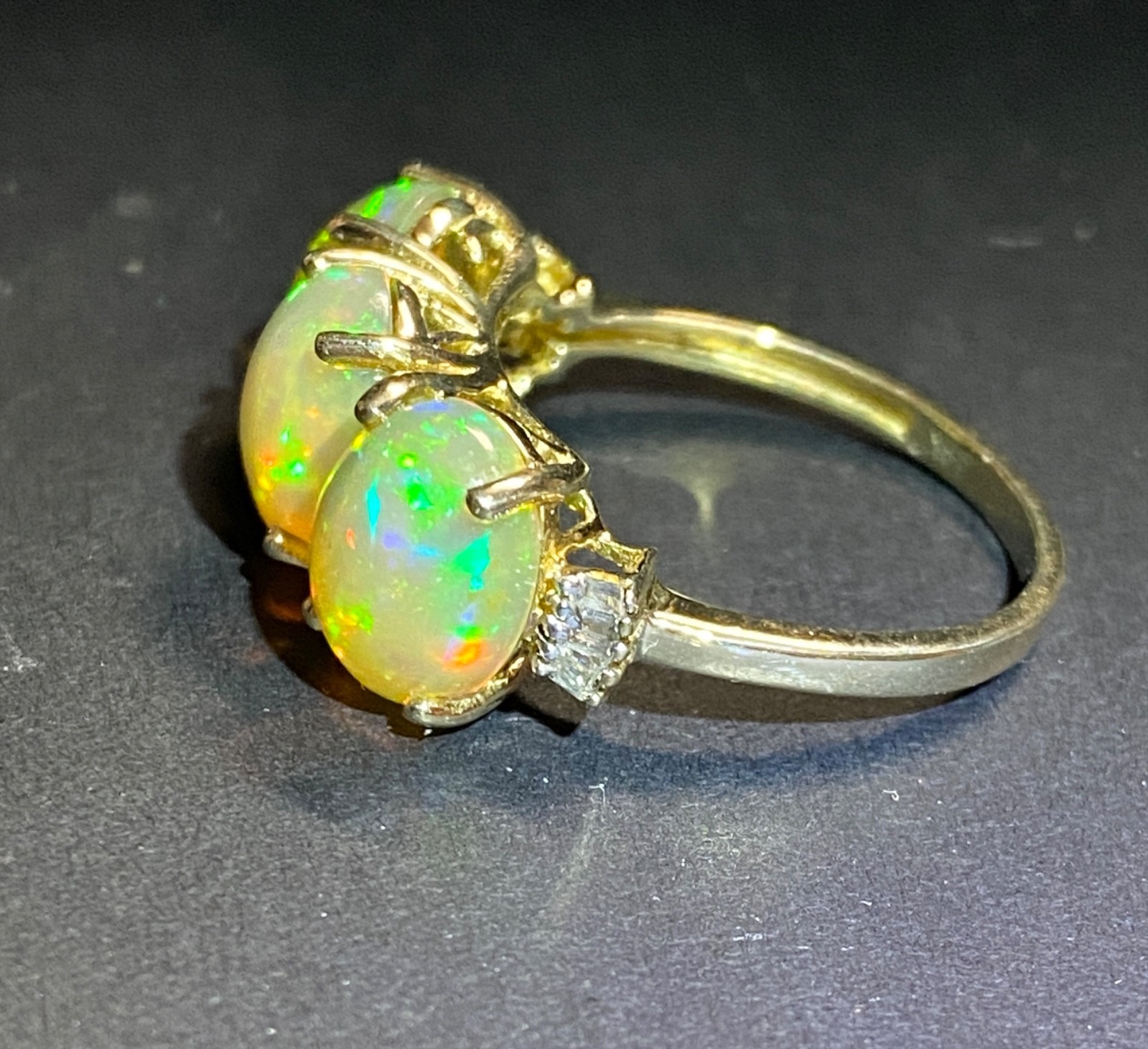 Dazzling 14kt Yellow Gold Ethiopian Opal and Diamond Ring Size 7 1/4 7.25