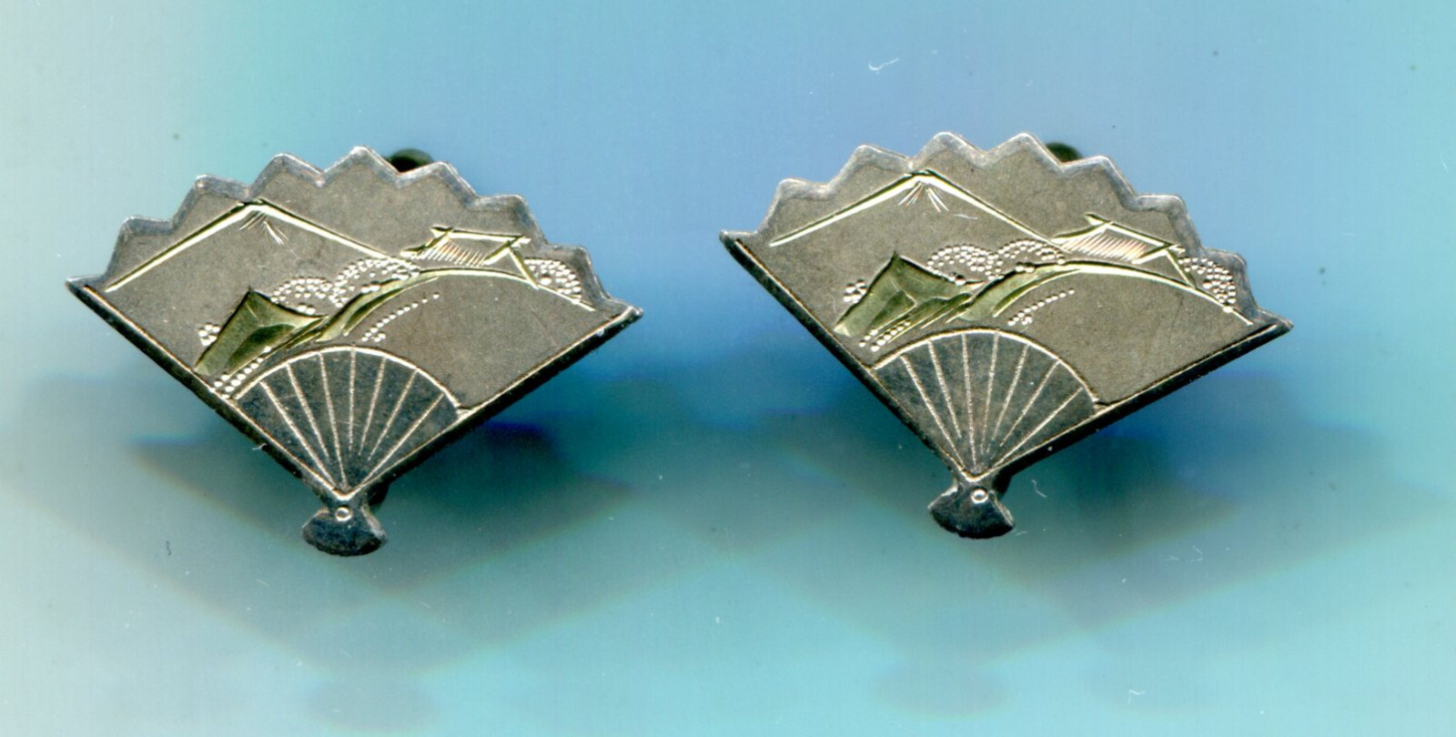 Fan Shaped Earrings, Marked Silver, Screw Back