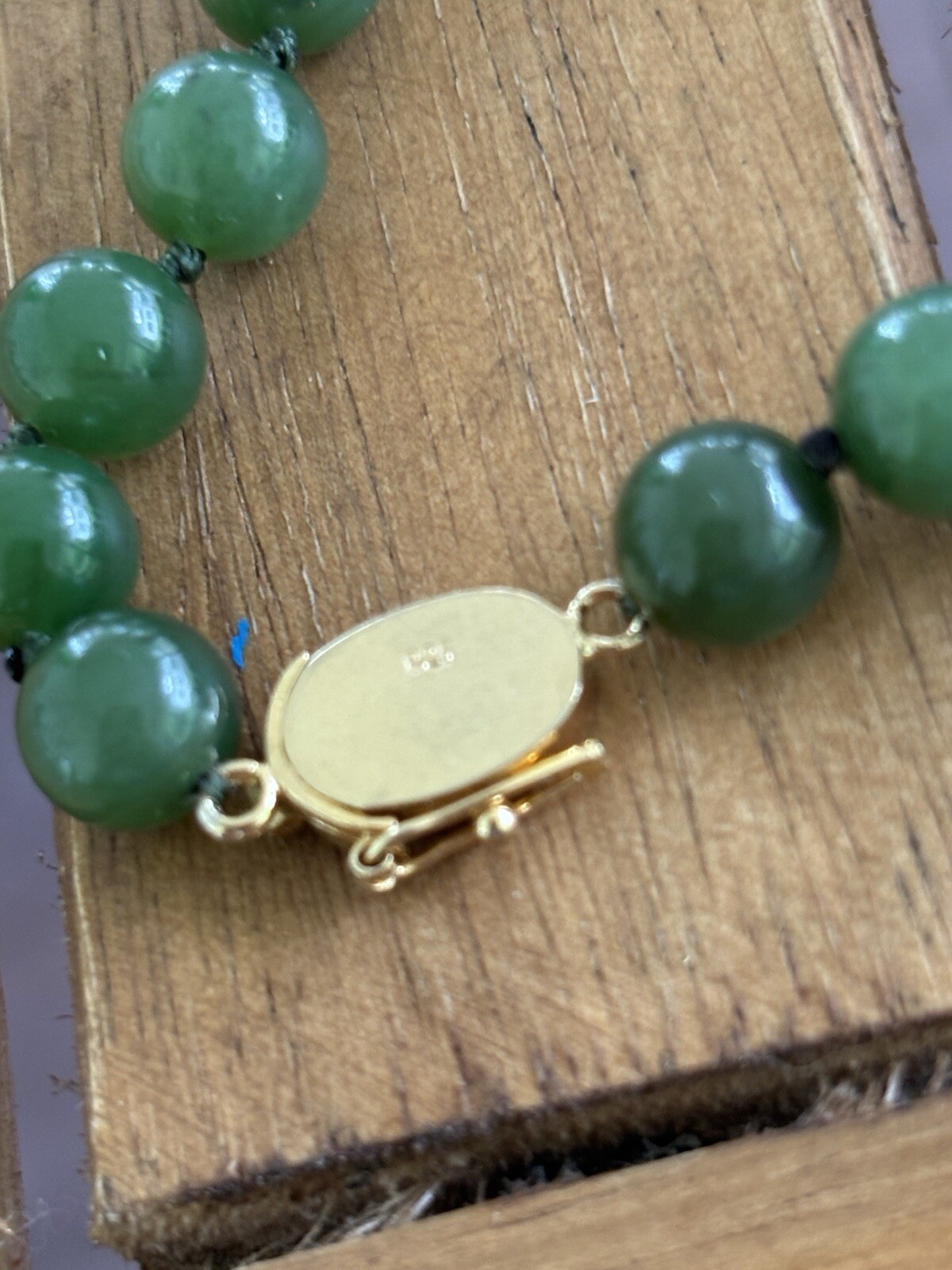Jade Jadite 65 Bead Necklace Hand Knotted Gold Over 925 Clasp 1970 MCM Green 24”