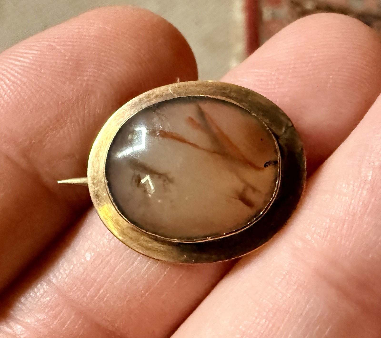 Antique Gold Filled Dendritic Agate Oval Brooch Pin C Clasp