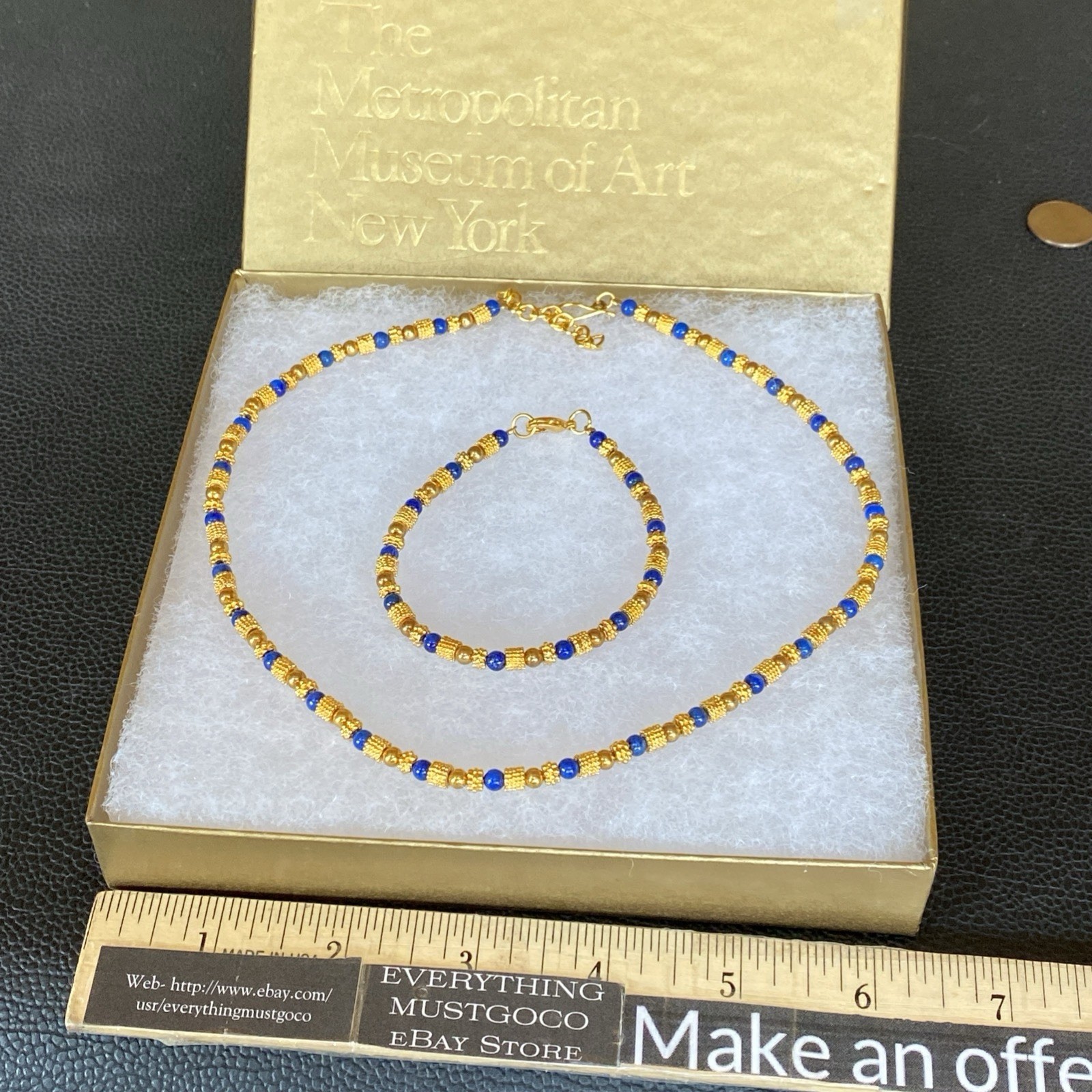 Vtg Museum Museum Art Lapis Lazuli Beaded Necklace Bracelet Etruscan Revival MMA
