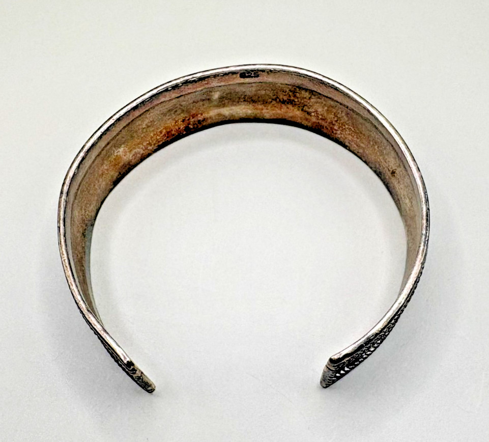 Vintage 925 Sterling Silver Wide Cuff Bracelet Rope Border Design 22.1g Unisex