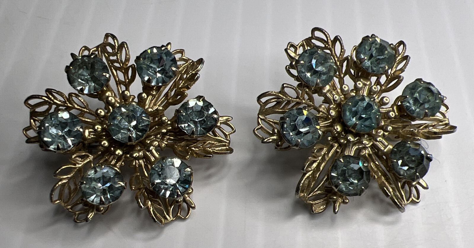 Vintage 1950’s Rhinestone Metal Set 2 Brooches Flower