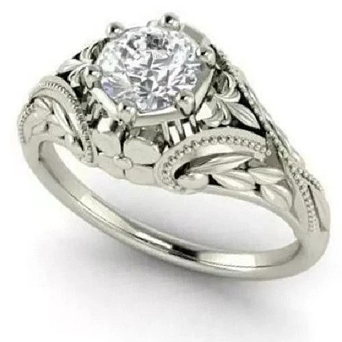 Vintage Art Deco Style Lab Created Diamond Engagement 14K White Gold Finish Ring