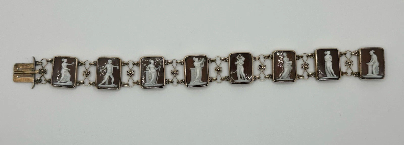 585 14k Gold Greek God Roman Goddess Bracelet Days of the Week Cameo