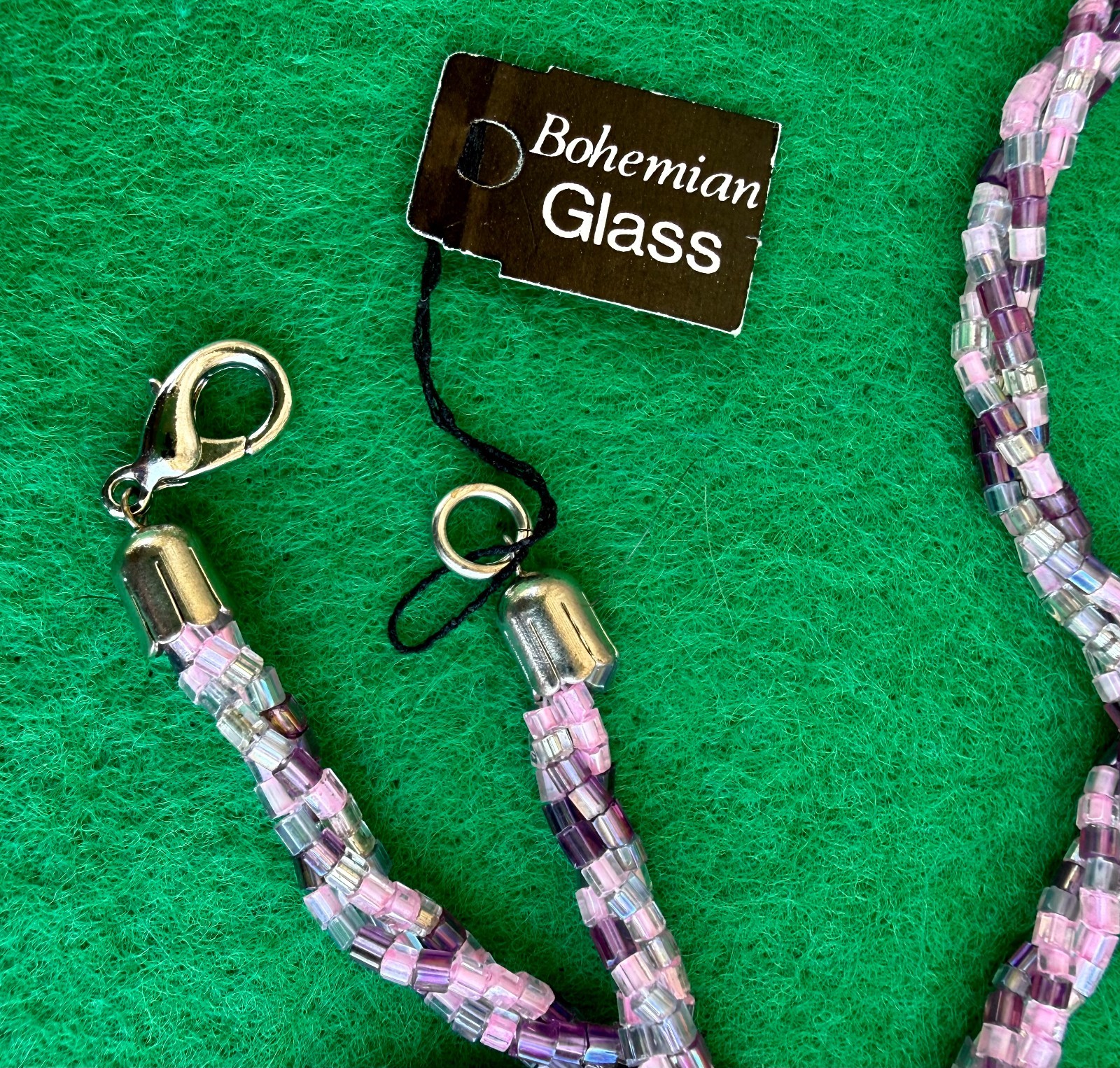 Vintage Czech Bohemian Glass Seed Bead Necklace 48″ Long Pink Purple
