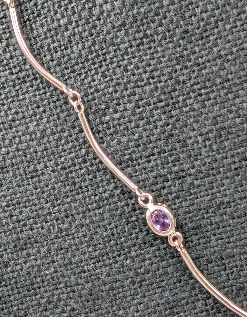 Vtg Sterling Silver Lab Created Gemstones Curved Tube Links 925 Necklace – 17.5″