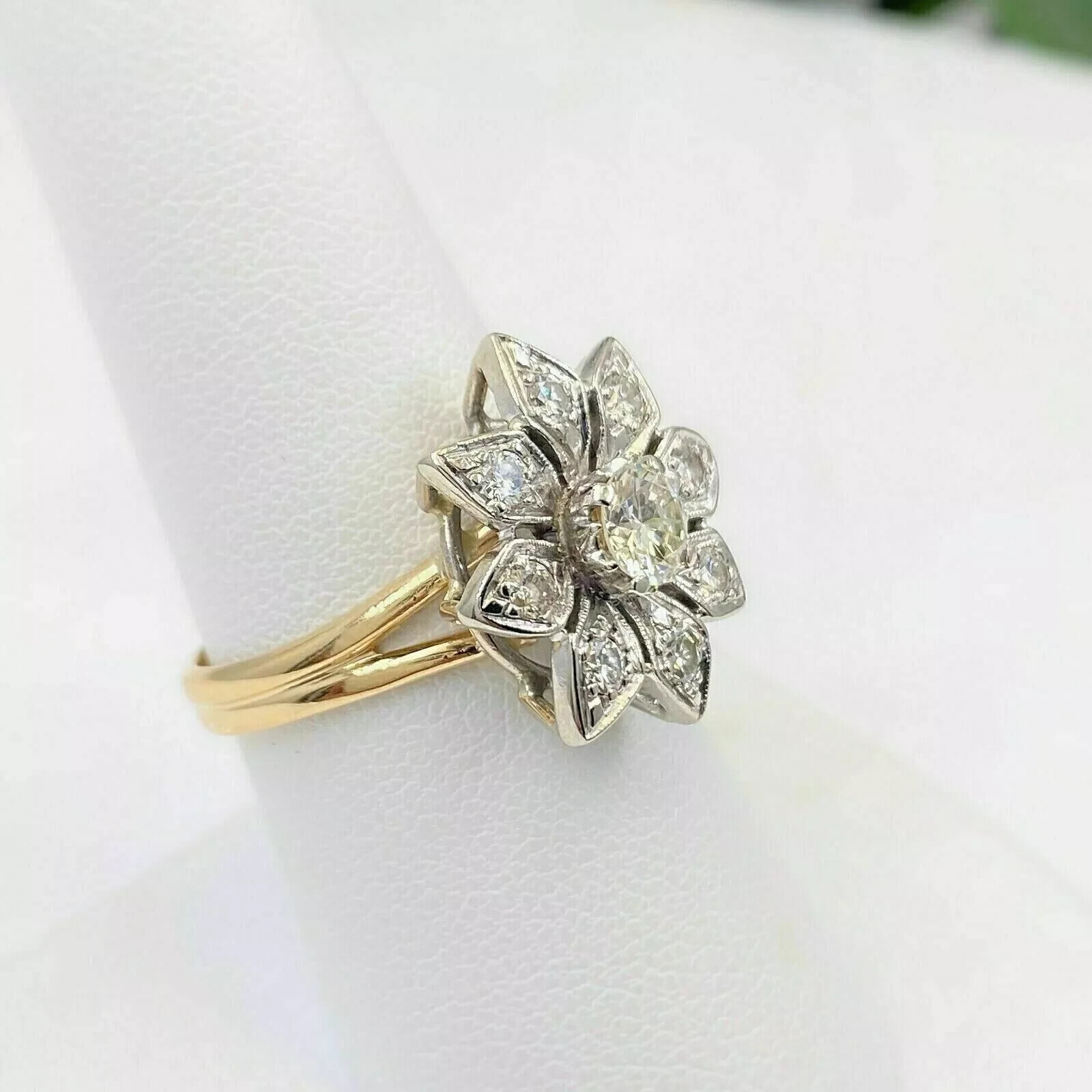 2Ct Art Deco Flower Round Cut Lab Created Diamond 14K Gold FN Anniversary Ring