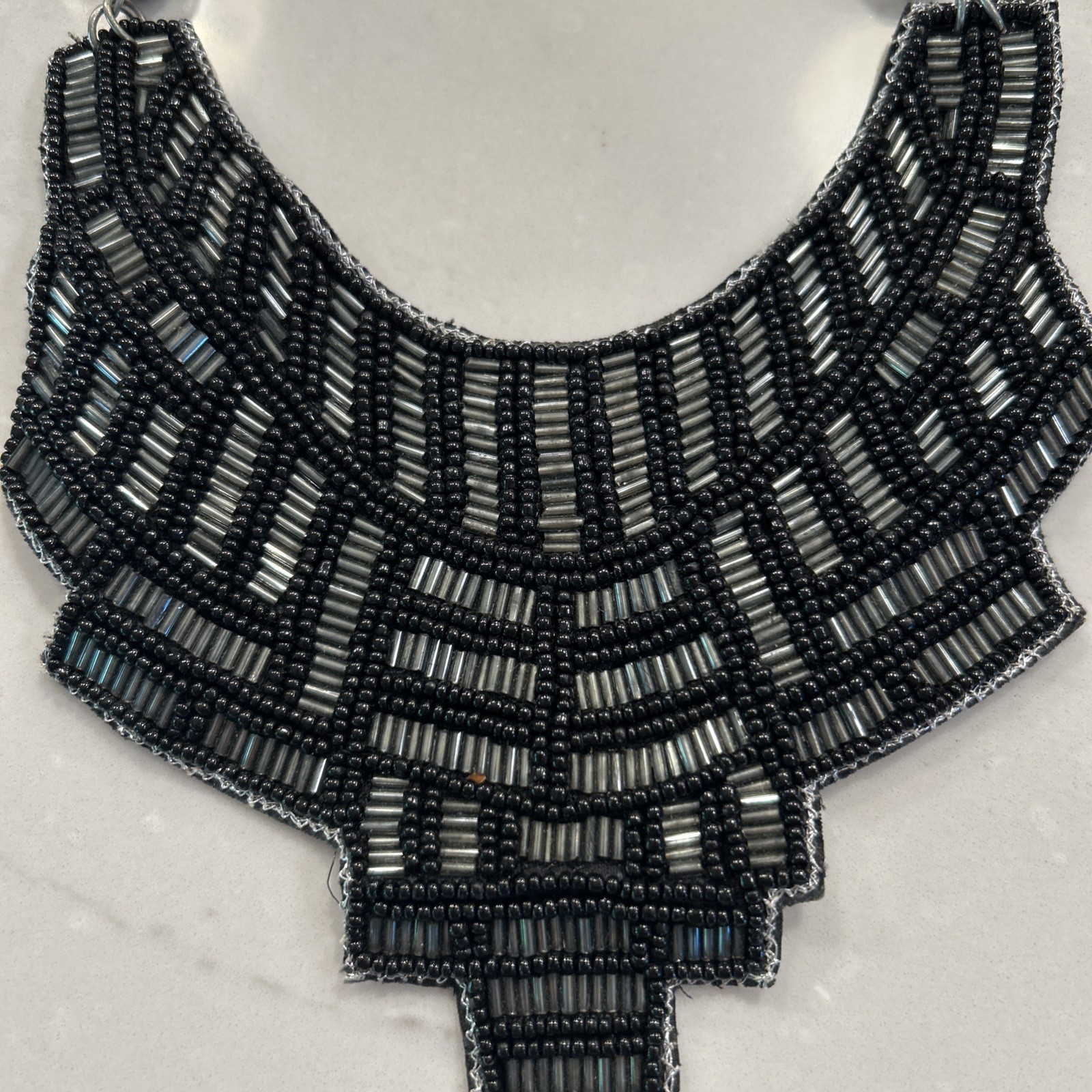 Vintage Beaded Collar Choker Necklace Black Ribbon Retro