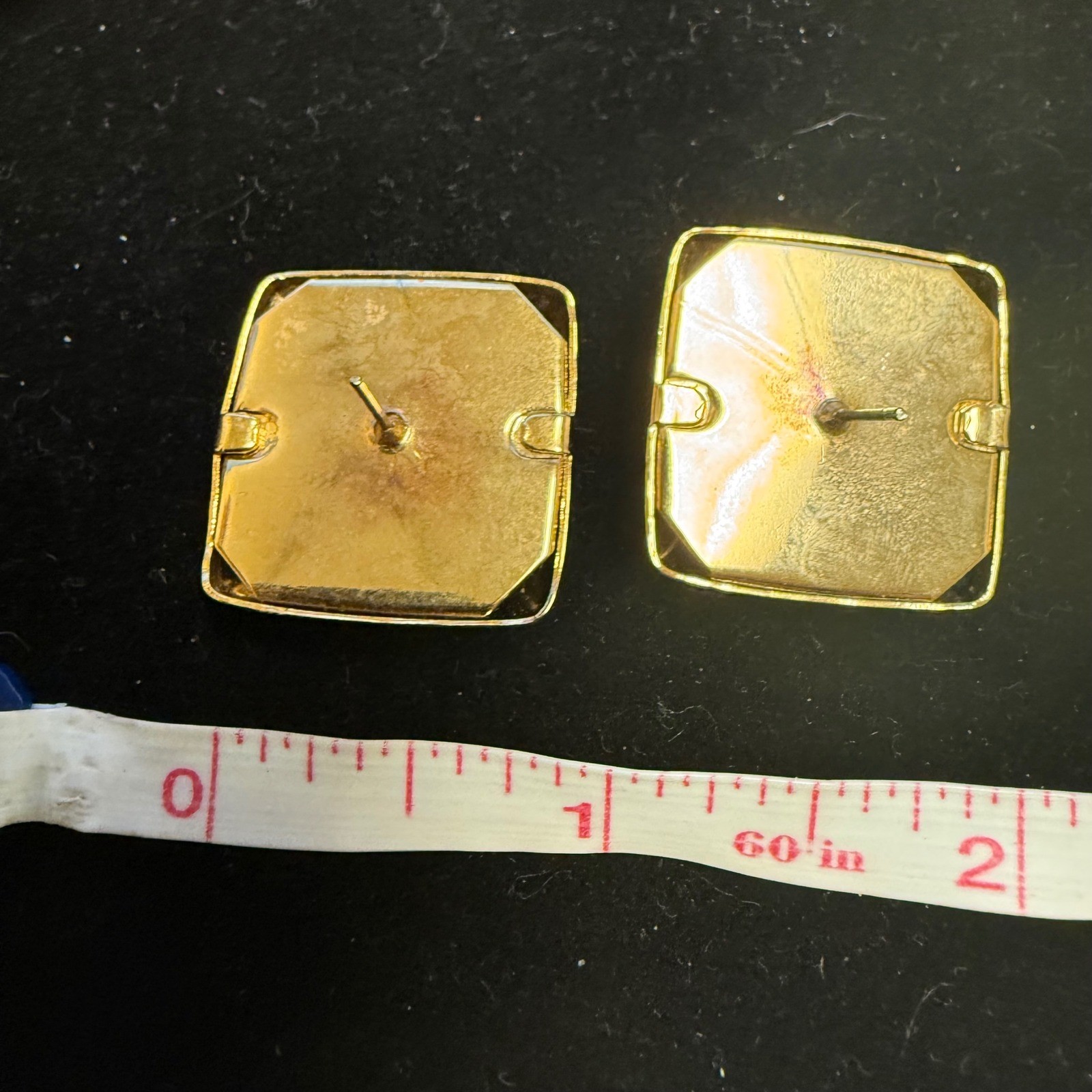 Vintage Red Gold Filigree Marbled Resin Square Stud Statement Earrings 1 Inch