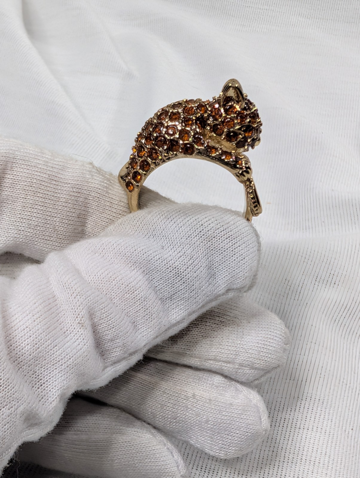 Vintage Pavé Set Amber Rhinestone “Squirrel” Ring Animal Size 8.5 Gold Tone
