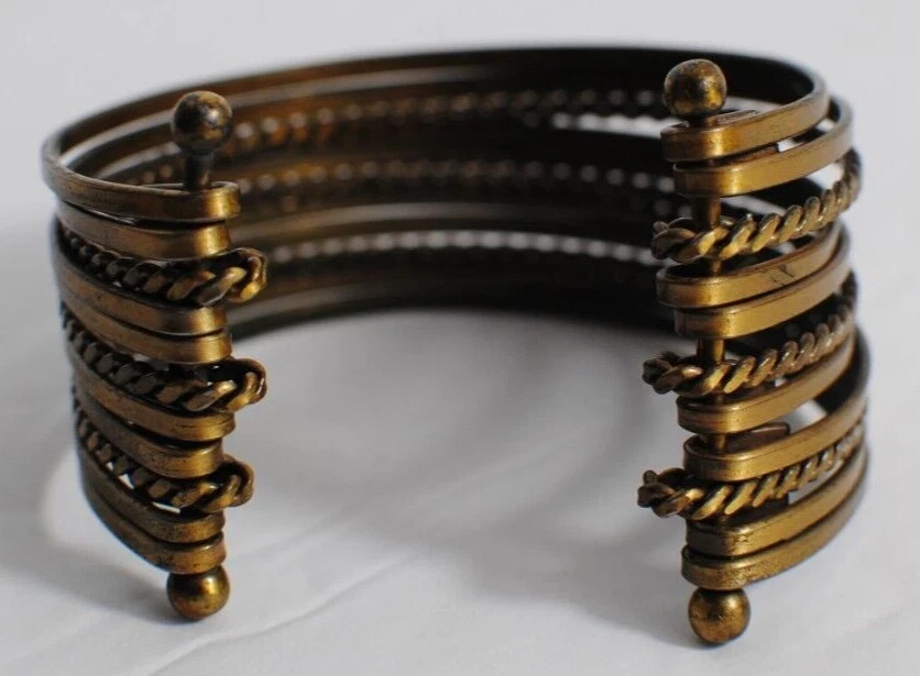 Vintage Cuff Bracelet Eleven Bands Antique Bronze Color 3 inch Across Open