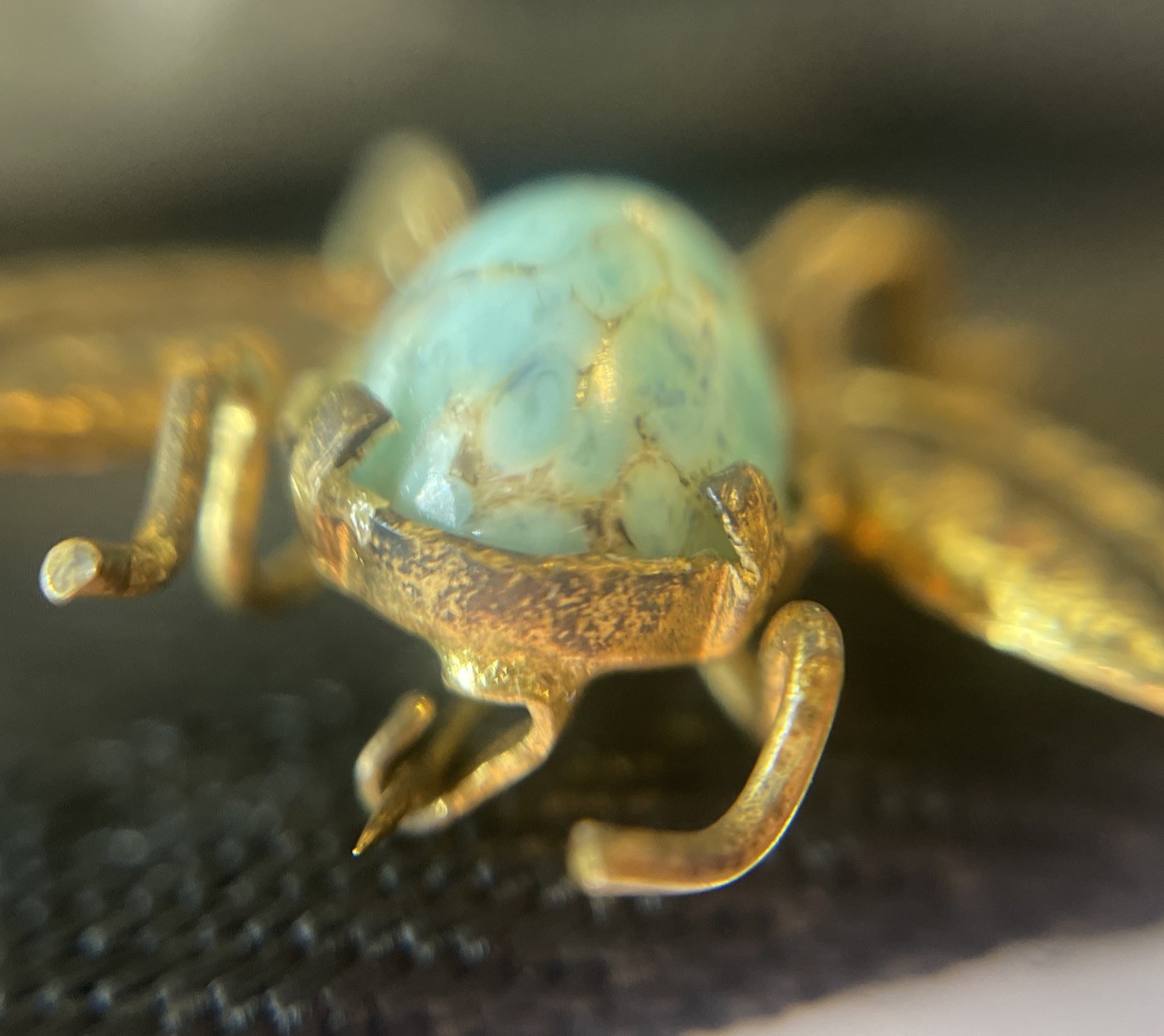 VTG Czech Insect Bee Fly Brooch Brass W Glass Belly. Signed Czecho. As Is.