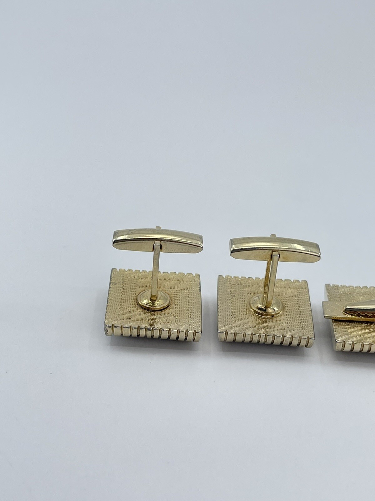 Cufflinks and Tie Clip Set concave glass rectangle gold tone