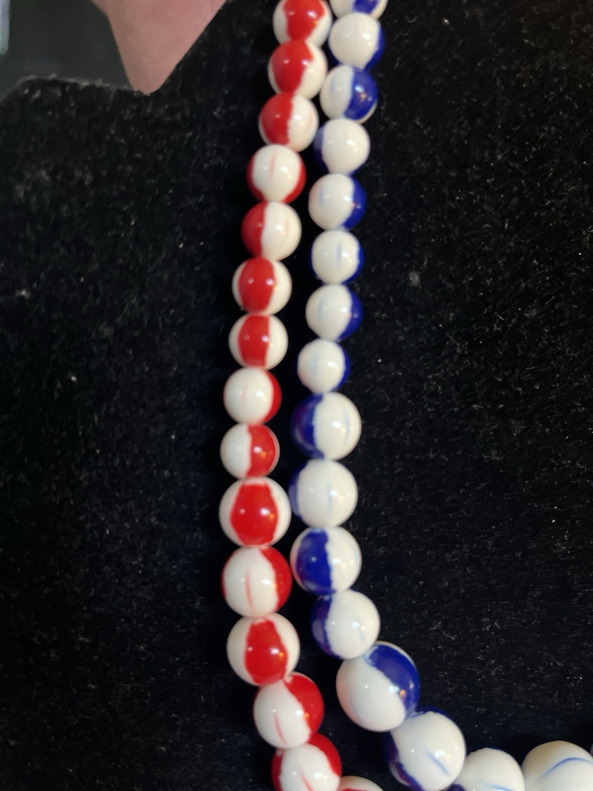 RARE Vntg Signed FLORENZA Red White & Blue Patriotic Enamel DBL Strand Necklace