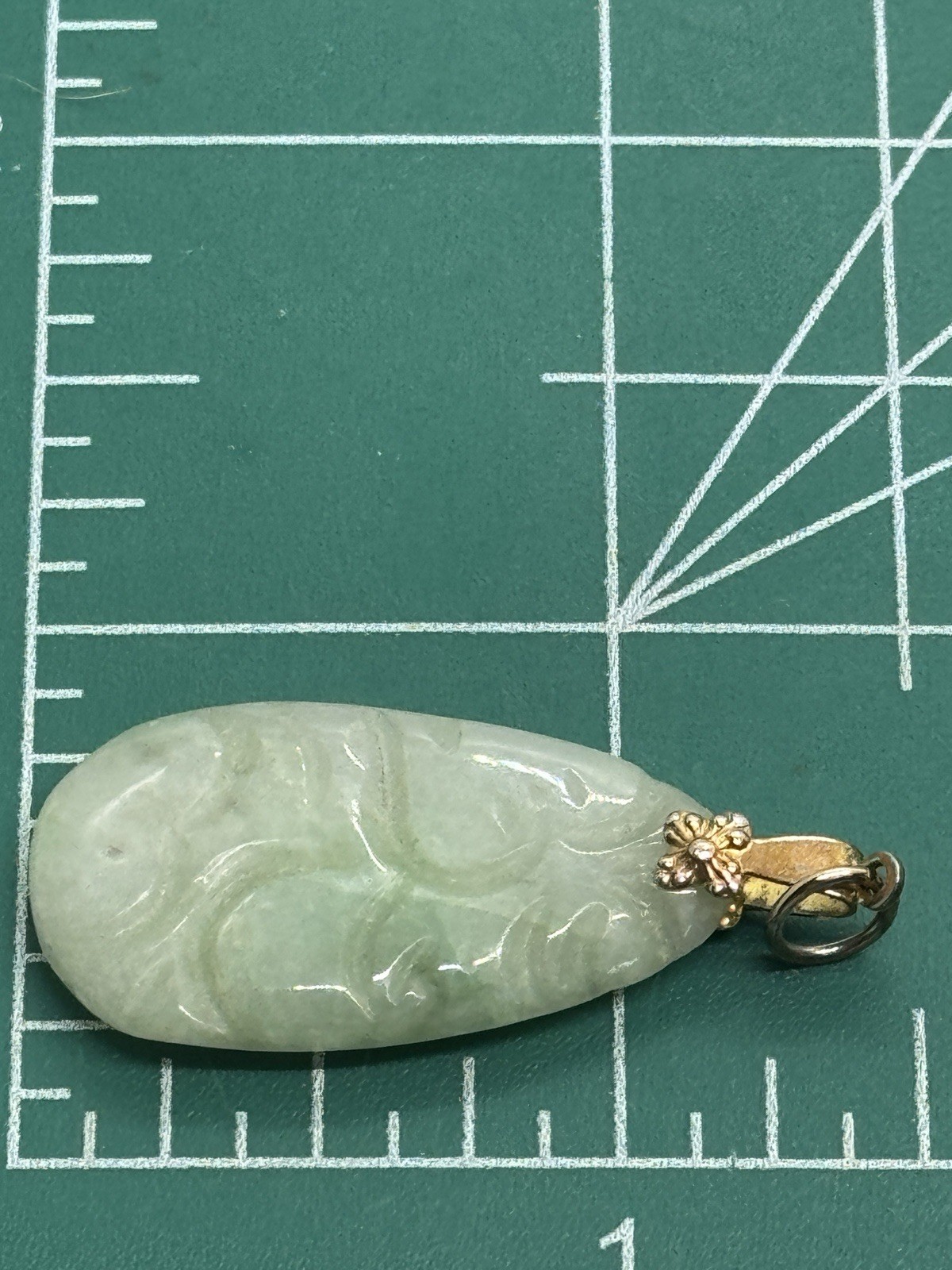 Vintage Carved Jade Pendant Green 1.5″