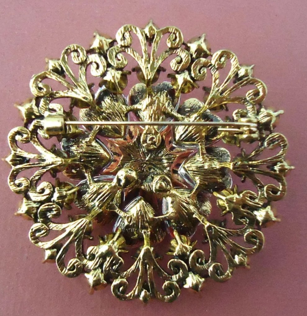 BIG PINK ROSE RHINESTONE ART DECO FLOWER BROOCH PIN~MOTHER’S DAY~BIRTHDAY GIFT